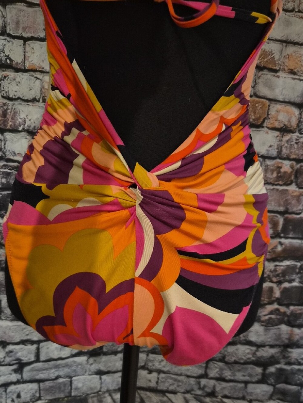 Vibrant Pink Orange Floral-Pattern Women's Bathing Suit - Picture 7 of 9